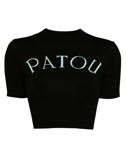 Top crop con logo jacquard di Patou in Black