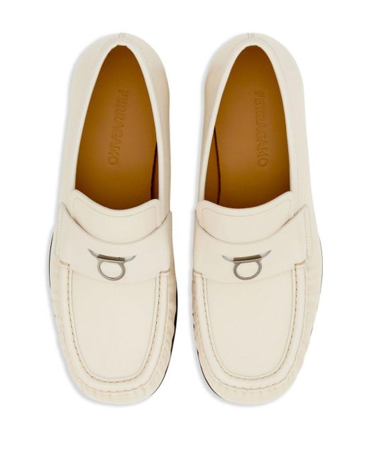Ferragamo White Gancini-plaque Leather Loafers for men