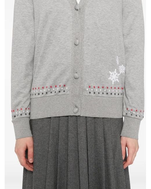 Thom Browne Gray Snowflake-Embroidered Cotton Cardigan