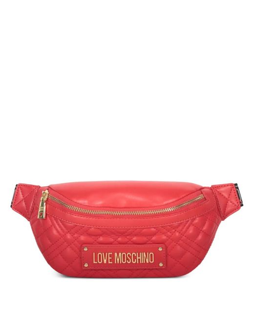 Love Moschino Pink Logo-Plaque Quilted Belt Bag