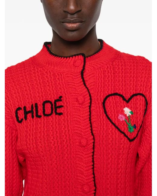Chloé Logo-Embroidered Cable-Knit Cardigan