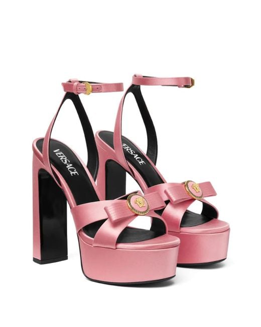 Versace Pink 140Mm Gianni Ribbon Satin Sandals