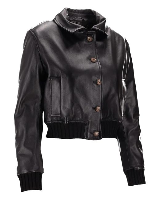 LA ROSE Black Buttoned Leather Jacket
