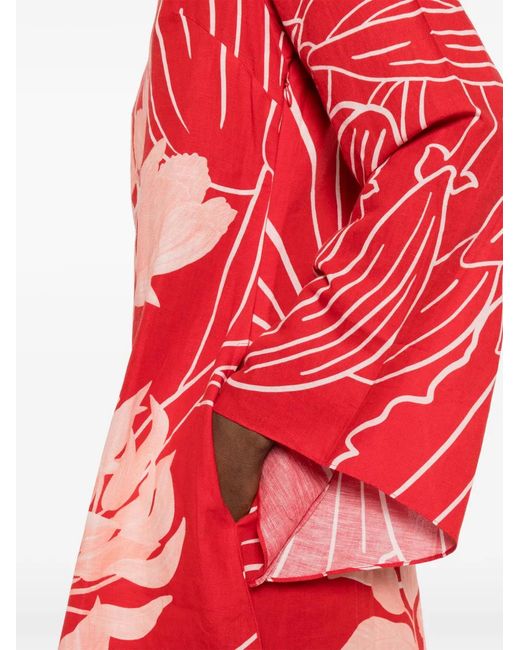 VERANDAH Red Wild Tulip Floral-Print Long-Sleeve Midi Dress