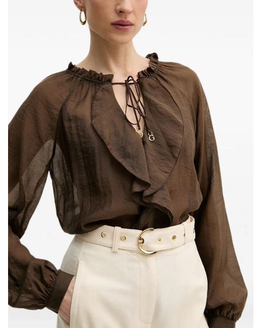 Guess Natural Ruffled Tie-Fastening Blouse