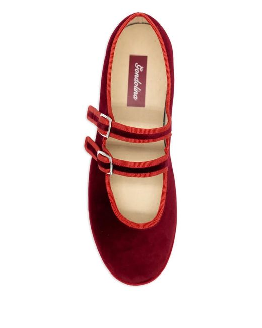 Gondolina Red Accademia Mary Jane Double-Lace Ballet Flats
