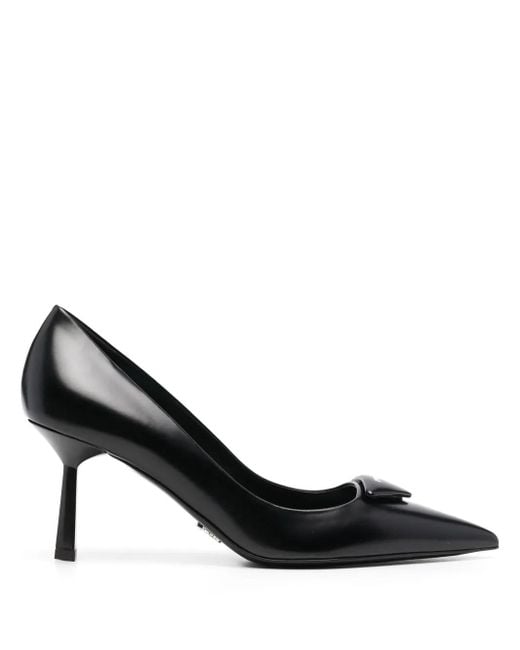 Prada Black Logo-Plaque Pointed-Toe Pumps