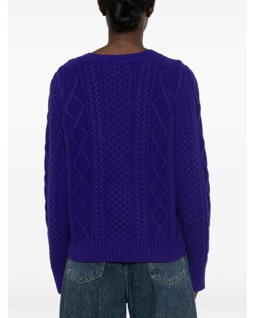 Bompard Purple Cable-Knit V-Neck Sweater