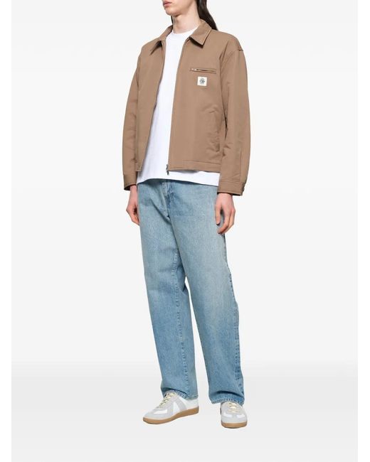vowels Brown Logo-Patch Zip-Up Jacket for men