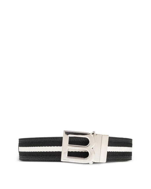 Bally White Ceinture Rayée À Plaque Logo for men