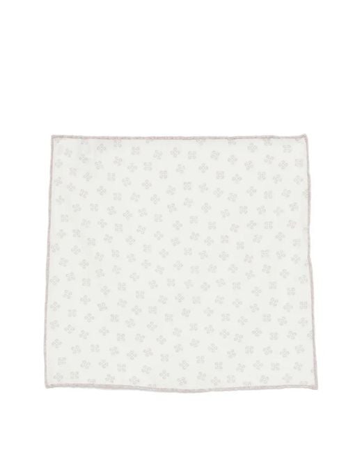 Eleventy White Floral Scarf for men