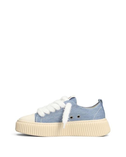 Rhun Blue Denim-Texture Platform Sneakers