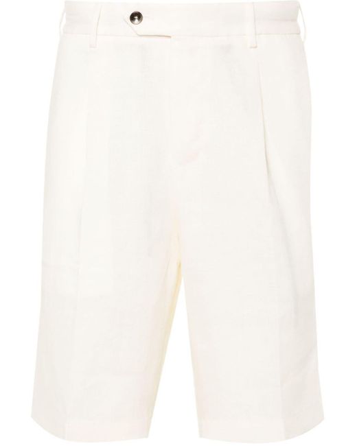 PT Torino White Linen Bermuda Shorts for men