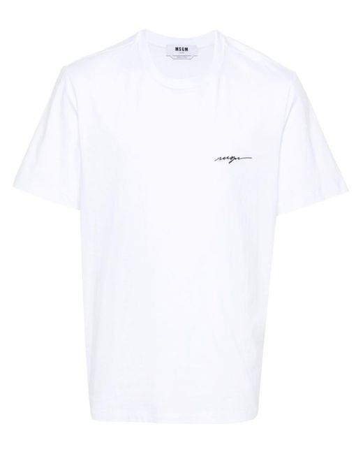 MSGM White Embroidered-logo Cotton T-shirt for men