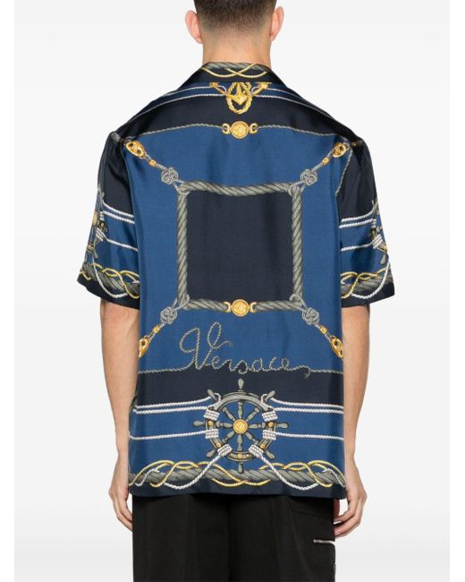 Versace Blue Nautical-print Silk Shirt for men