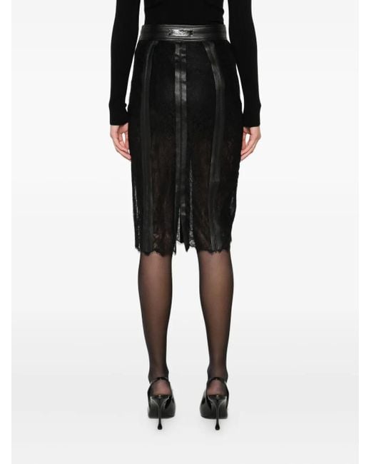 Elisabetta Franchi Midi-Rok Met Leren Afwerking En Kant in het Black