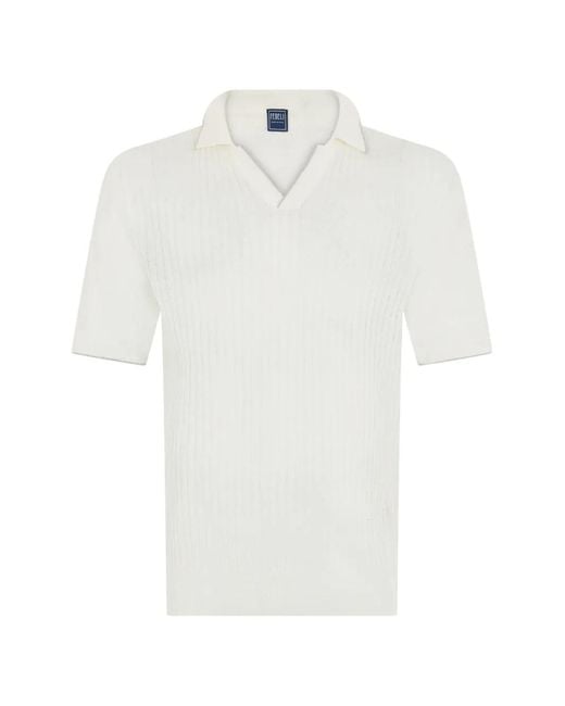 Fedeli White Ribbed-Knit V-Neck T-Shirt for men
