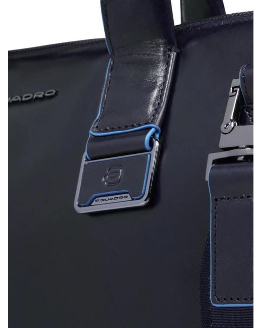 Piquadro Blue Leather Laptop Bag for men