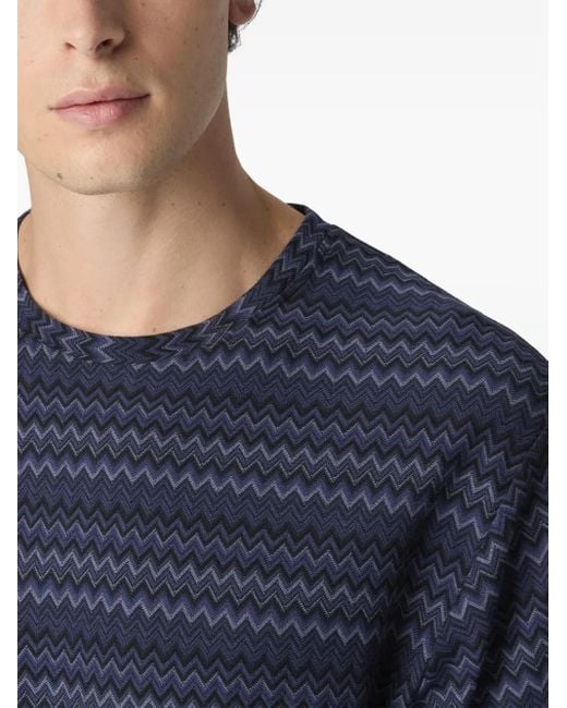Missoni Blue Chevron-Pattern T-Shirt for men
