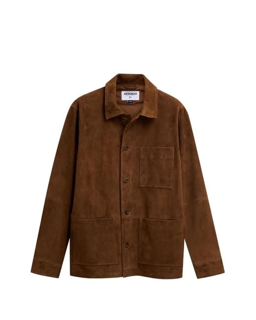 Sebago Brown Patch-Pocket Buttoned Leather Jacket