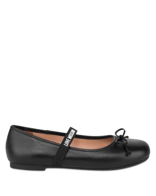 Love Moschino Black Strap Bow Ballet Flats