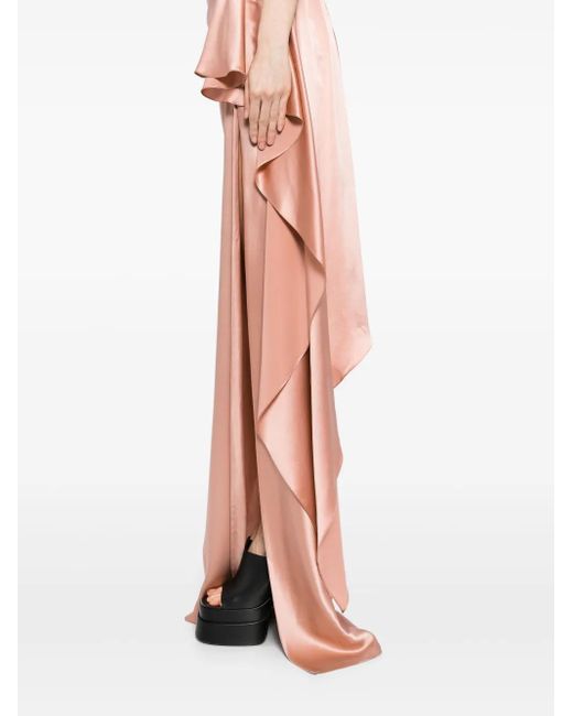 Michelle Mason Pink Strapless Gathered Silk Gown