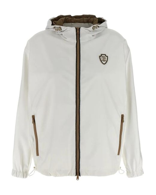 Brunello Cucinelli White Nylon Hooded Jacket