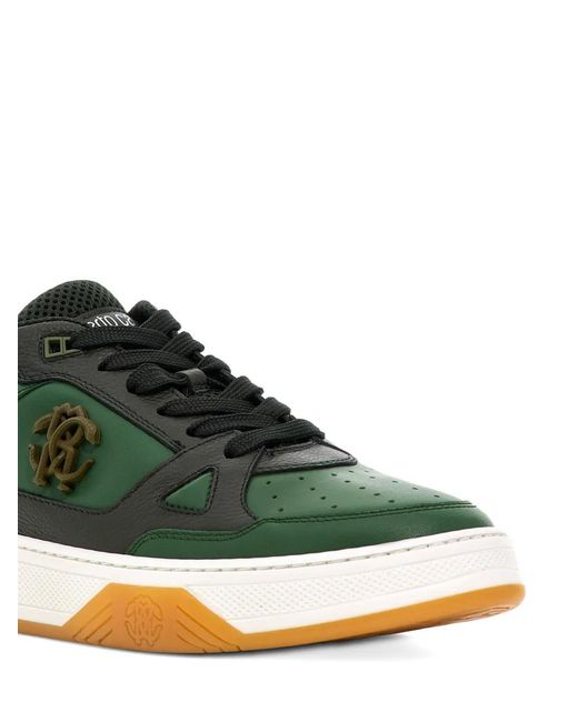 Roberto Cavalli Green Debossed-Logo Trainers for men