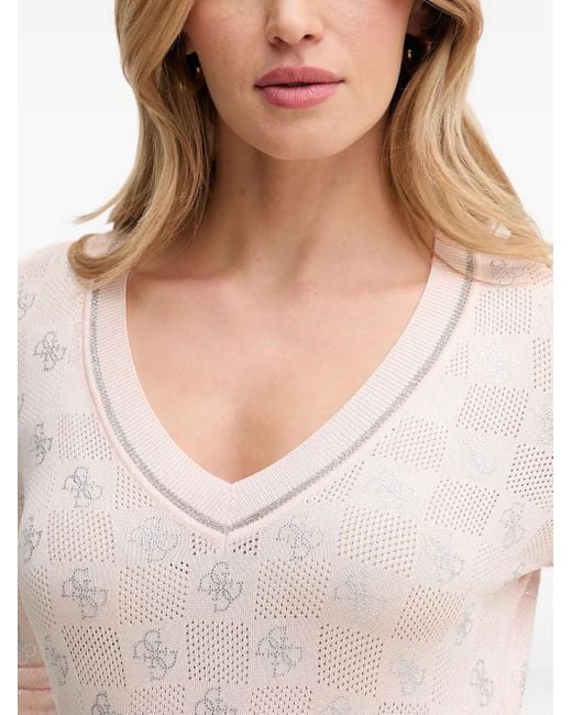 Guess Gray Logo-Pattern V-Neck Top