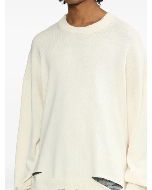 Helmut Lang White Distressed-Effect Ribbed Jumper for men