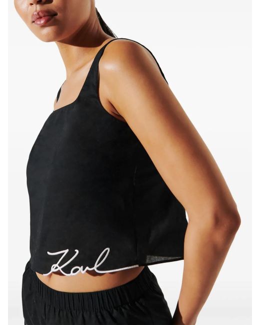 Karl Lagerfeld Black K/Signature Cropped Top