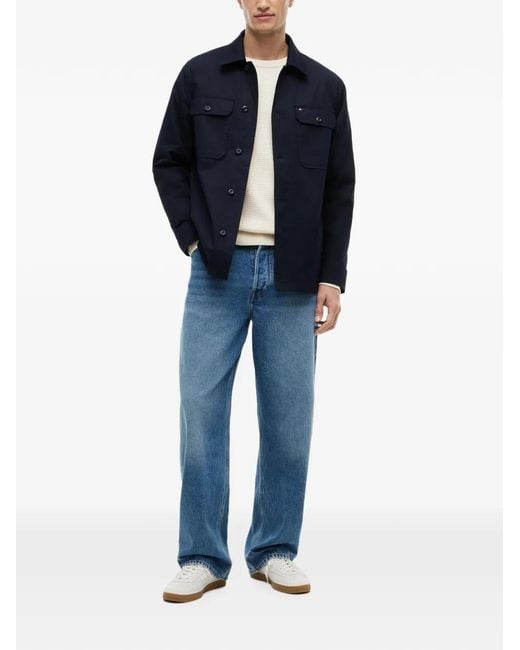 Tommy Hilfiger Blue Logo-Patch Button-Up Jacket for men