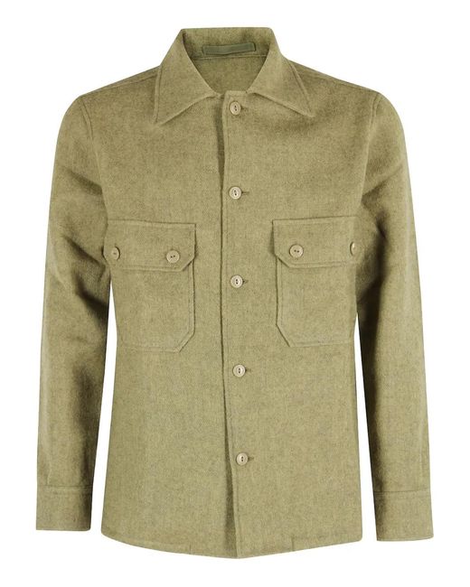 Fortela Green Front-Pockets Wool Shirt Jacket for men