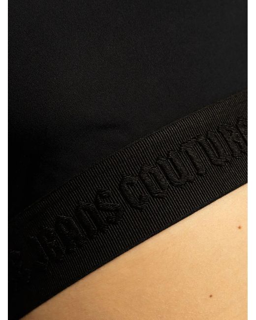 Versace Jeans Couture Black Logo-Hem Cropped Top
