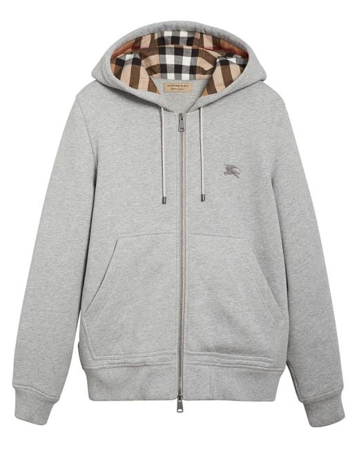 Burberry Check Detail Hooded Sweatshirt in Grey for Men | Lyst Canada