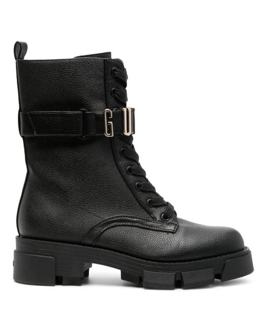 Guess Black Madox Logo-Plaque Boots