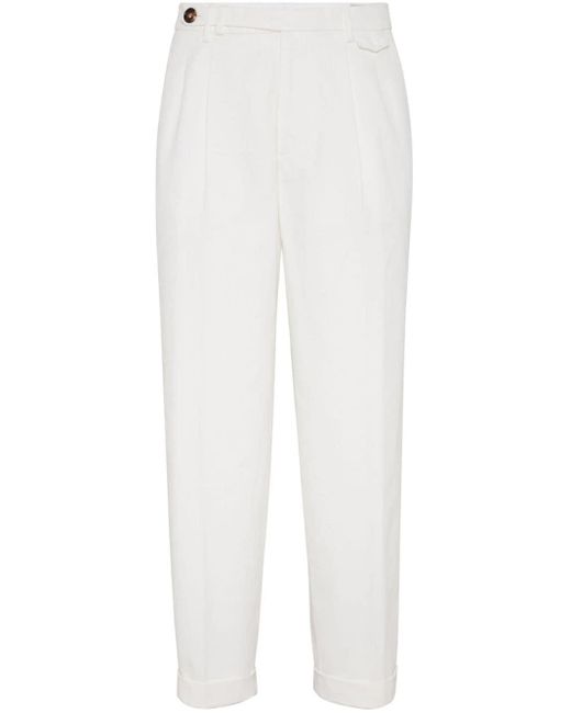 Brunello Cucinelli White Mid-rise Tapered-leg Trousers for men