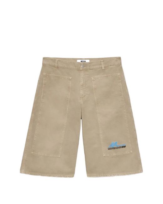 MSGM White Graphic-Detail Denim Shorts for men