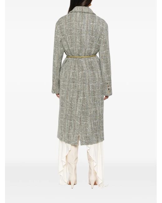 Ermanno Scervino Gray Herringbone Double-Breasted Coat