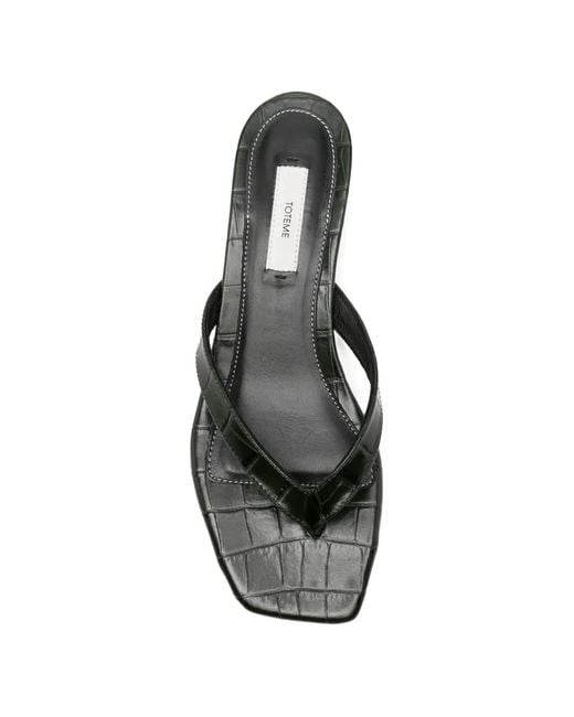 Totême White Croco-Embossed Heeled Flip Flops
