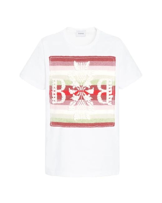 Barrie White Striped Logo-Patch T-Shirt