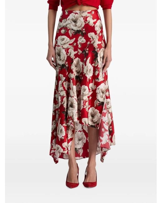 Alice + Olivia Red Rosa Midi Skirt