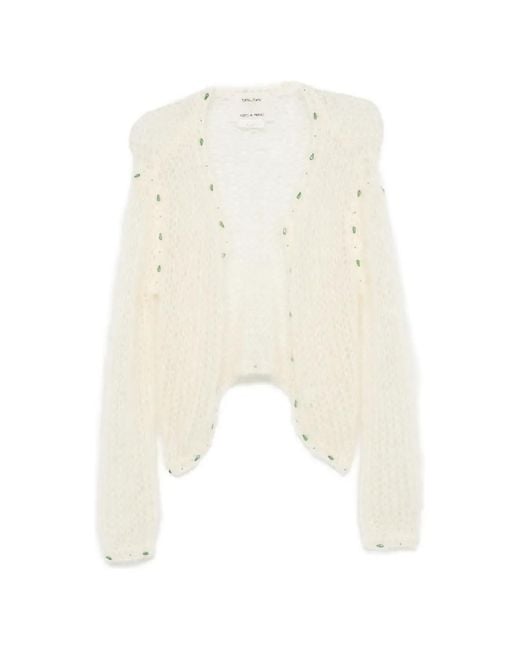 Forte_forte White Open-Knit Bead-Embellished Cardigan