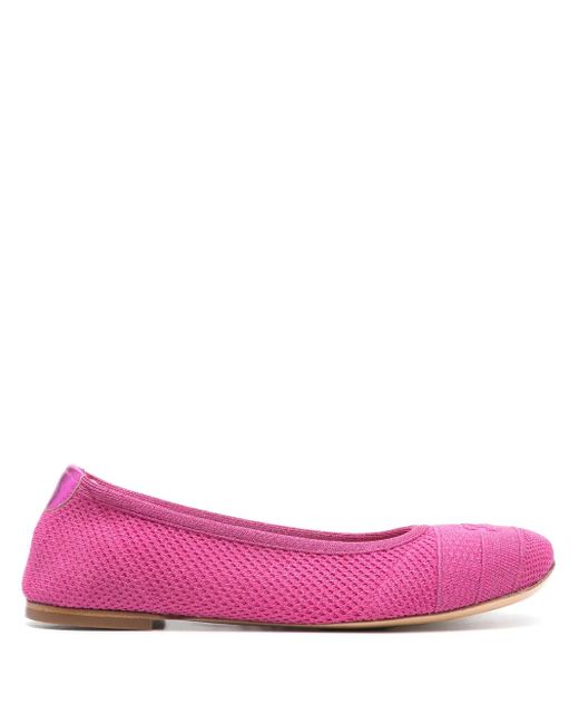 Casadei Pink Lurex-Detail Knitted Ballerina Shoes