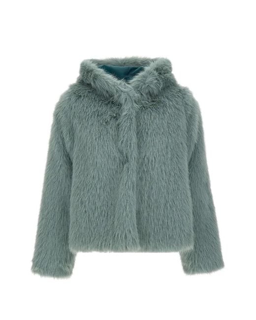 Kaos Green Hooded Faux-Fur Jacket