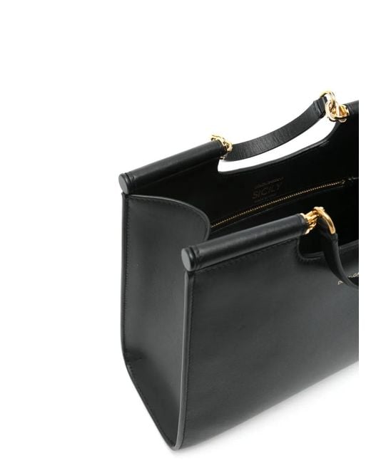 Dolce & Gabbana Black Calfskin Tote Bag With Adjustable Shoulder Strap