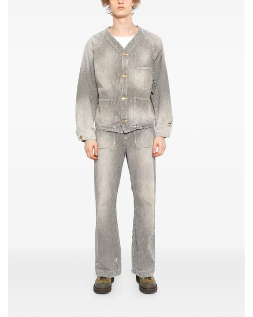 KAMIYA Gray Striped Denim Jacket for men