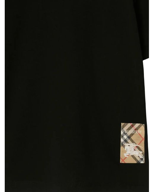 Burberry Black T-Shirt mit kariertem Patch