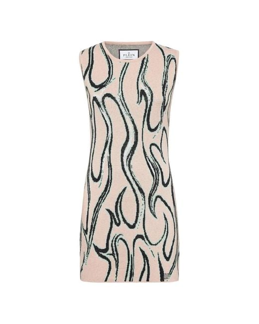 Philipp Plein White Robe À Motif Flammes