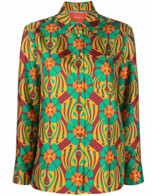 LaDoubleJ Green Vibrant-Floral Print Shirt